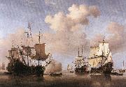 VELDE, Willem van de, the Younger Calm: Dutch Ships Coming to Anchor  wt Germany oil painting artist